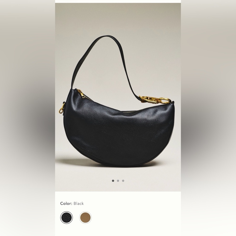 New anthropologie rounded faux leather slouchy bag Crescent Shoulder black gold